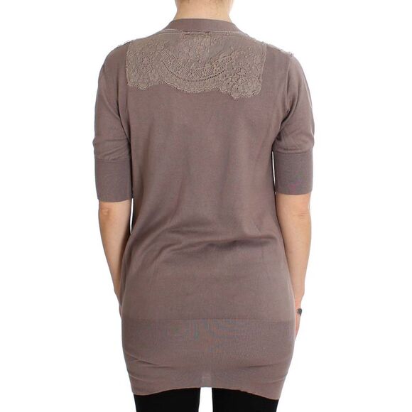 PINK MEMORIES Lace Detail Cardigan Short Sleeves Relaxed Fit Women Purple - Picture 3 of 6